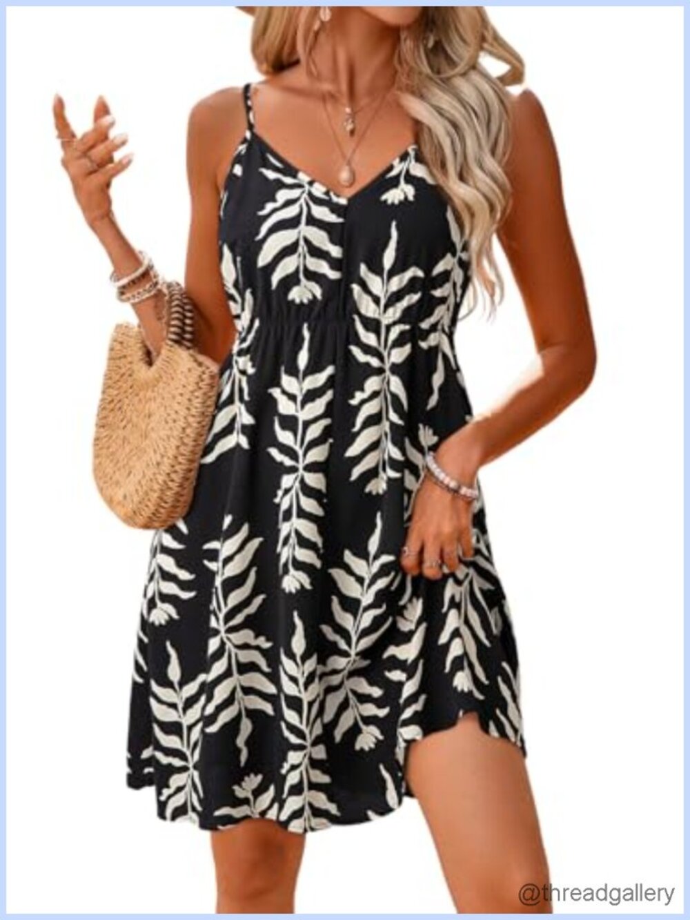 Womens Floral V Neck Spaghetti Strap Flowy Boho Sundress Summer Dress